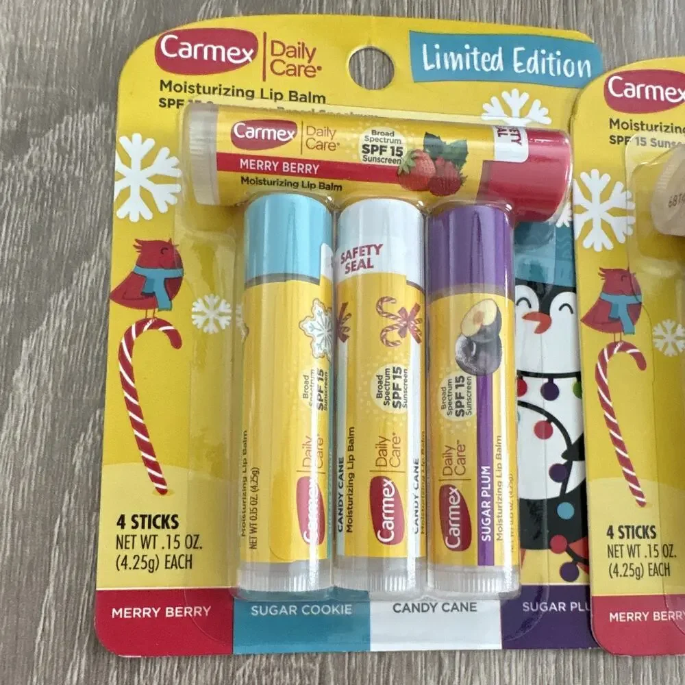 Carmex Daily Care Limited Edition Lip Balm SPF 15 4ct 0.15 oz Merry Berry - Picture 2 of 3